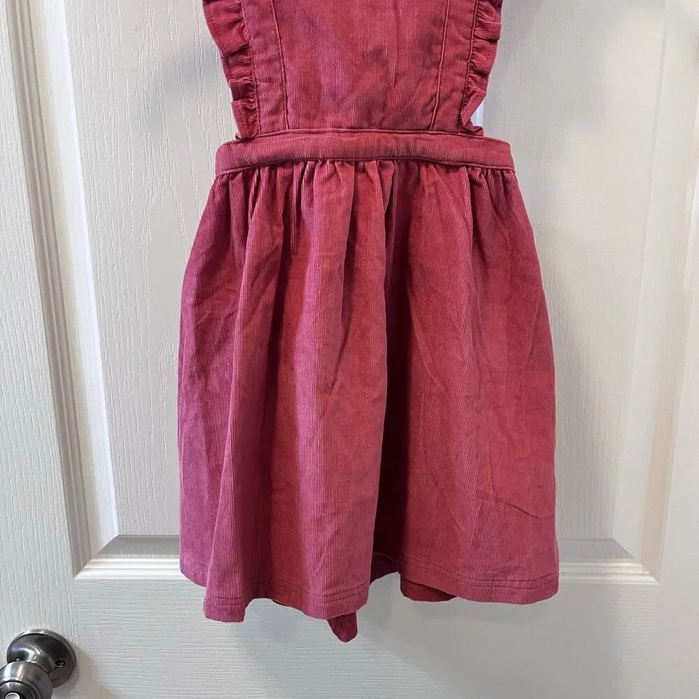 Rufflebutts Corduroy Cross-Back Jumper Dress Ruffle Straps Pink Girls Size 4T
